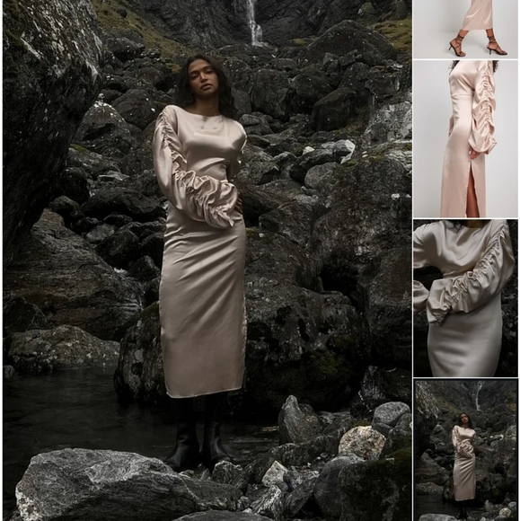 Ruched Satin Midi Dress - Picture 4 of 4